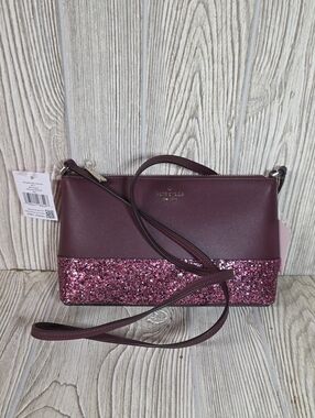 Kate Spade New York Flash Glitter Crossbody Burgundy Cherrywood Bag NWT